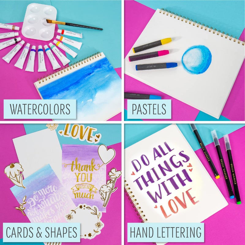 STMT DIY Designer Art Studio by Horizon Group USA, Kit Includes 40+ Art Making Essentials.Water Colors,Oil Pastels,Brush Markers,Spiral Art Pad & More - Image 3